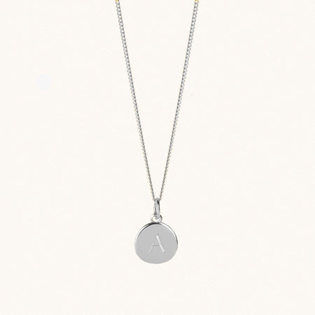 Initial Disc Necklace in Silver With Curb Chain